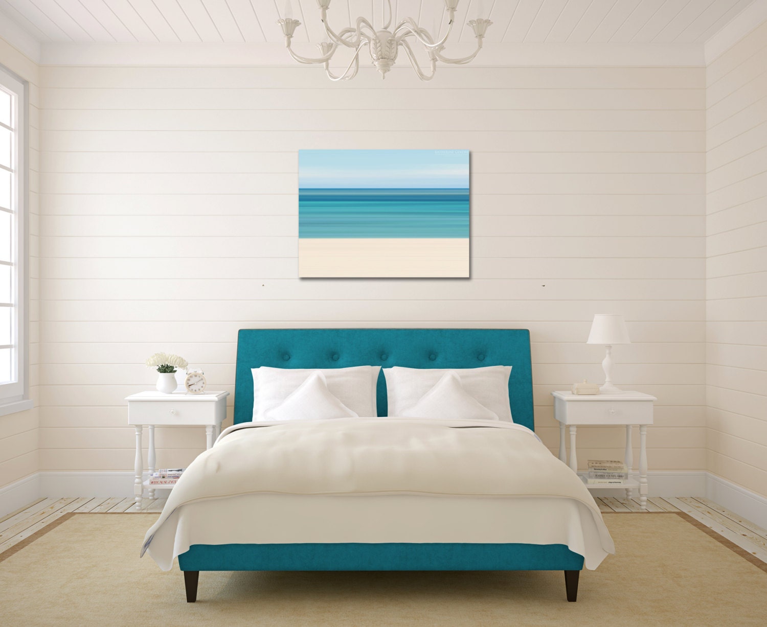 Canvas Wall Art Abstract Photo Print  Gallery Wrap Ocean Beach Blue Teal Turquoise Beige Tropical Home Decor
