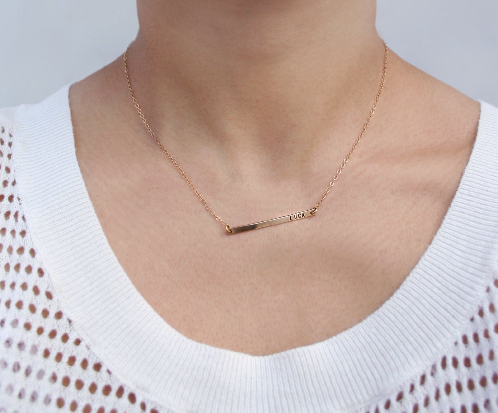 Skinny nameplate necklace - Personalized bar  necklace with tiny font - Gold initial necklace - Slim bar necklace - Memory necklace
