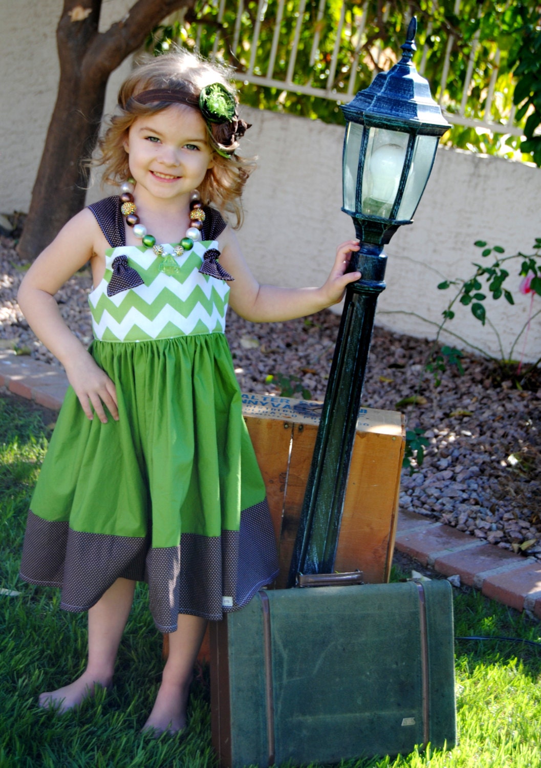 GREEN FIELDS - Girl Headband - Girl Hair Accessories - Little Girl M2M Persnickety Dress - Toddler Clothing - Rosette Satin Flower Children