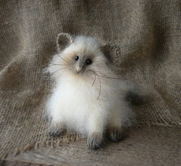 Siamese kitten, Art Sculpture Animal,  Handmade interior toy,  MADE TO ORDER