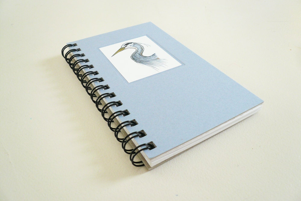 Pocket Journal - Great Blue Heron Recycled Spiral Bound Journal, Lined for the Writer or Unlined Artist Sketchbook