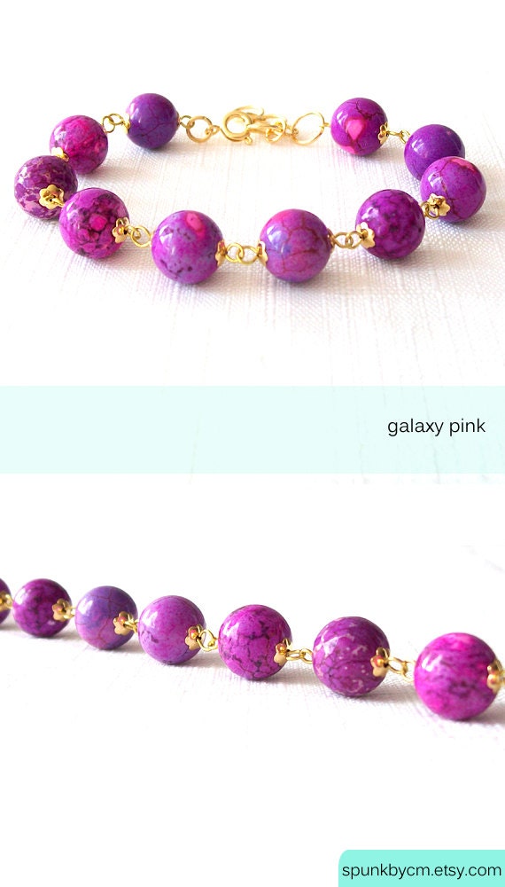 Magnesite Gold Galaxy Pink Bracelet
