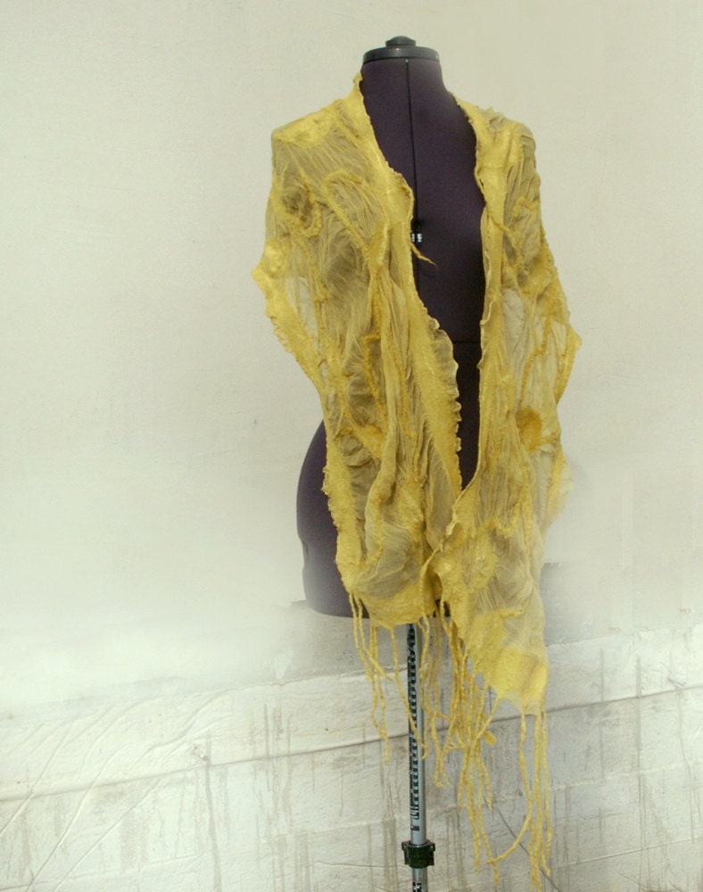 Silk nuno felted scarf plant dyed Yellow