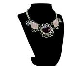 Wire Wrap Choker Necklace with Amethyst and Rose Quartz stones