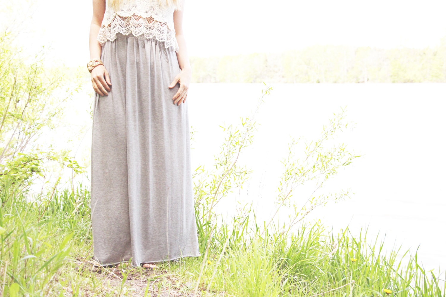 High Waisted Maxi Skirt - long maxi skirt in Grey Jersey. women's maxi skirt, long jersey skirt, bohemian skirt, hippie, hipster