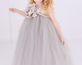 Flower Girl Tutu Dress - Grey - Dazzling Dove - 5-6 Youth Girl Il_170x135