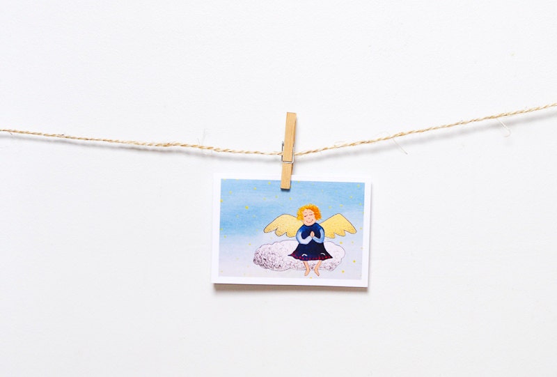 Angel greeting card / Lovely angel painting card for love - children / Happy Birthday card / Thank you card