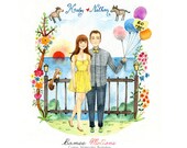 An original watercolor illustration, CUSTOM family illustration , custom family portrait, portrait nice style with colorful background.