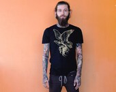 gold eagle, gold, eagle etsy, black mens tee, eagle, eagle tshirt, mens gift, eagle clothing men, 1AEON black tee w Gold Eagle Size L