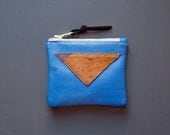 ELECTRIC BLUE Leather Change Purse. Small Leather Wallet. Blue Leather Wallet