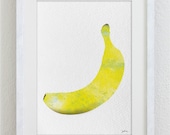 Yellow Banana Art Watercolor Print - 5x7 Archival Print - Banana, Fruit Food Art Print - Wall Decor Art Home Decor Housewares