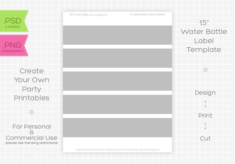 Water Bottle Label 1.5 inch Template - INSTANT DOWNLOAD - PRINTABLE - Make your own party printables