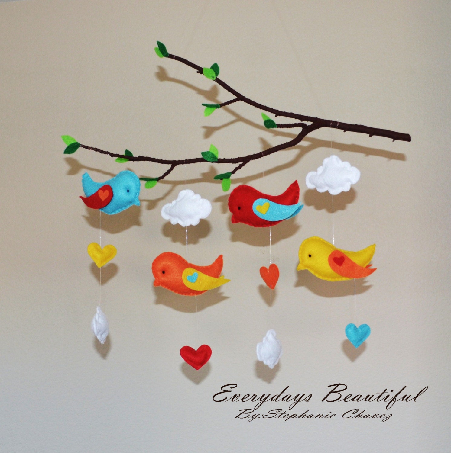Love Birds Tree Mobile/ CHOOSE YOUR 4 COLORS /kids Room Decor/ Nursery mobile/ wall Decor