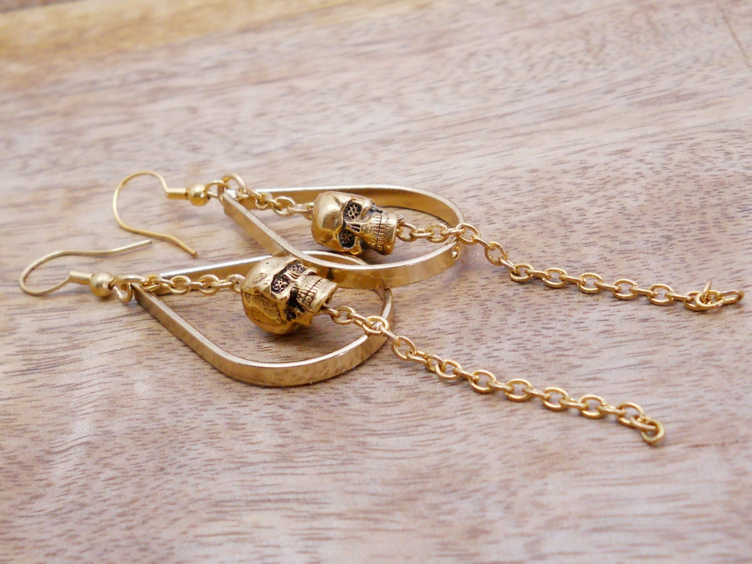 Gold Skull Earrings - Edgy Goth Punk Earrings - Geometric Jewelry - Modern Dangle Earrings - Skull Jewelry