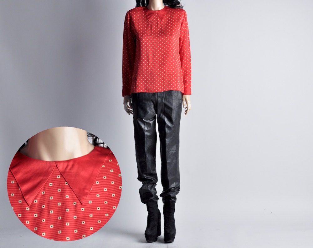 vintage GEOFFREY BEENE silk red polka dot faux collar blouse / s