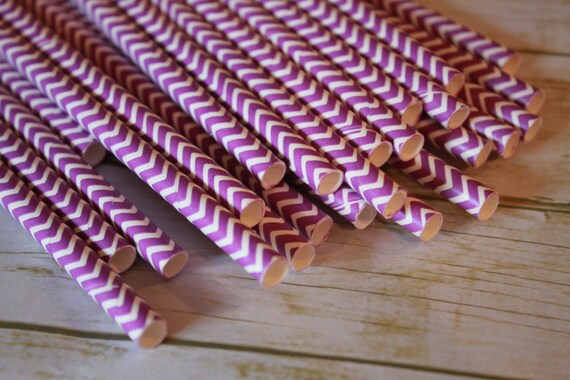25 Grape Chevron Drinking Straws -- Purple Paper Straws Il_570xn