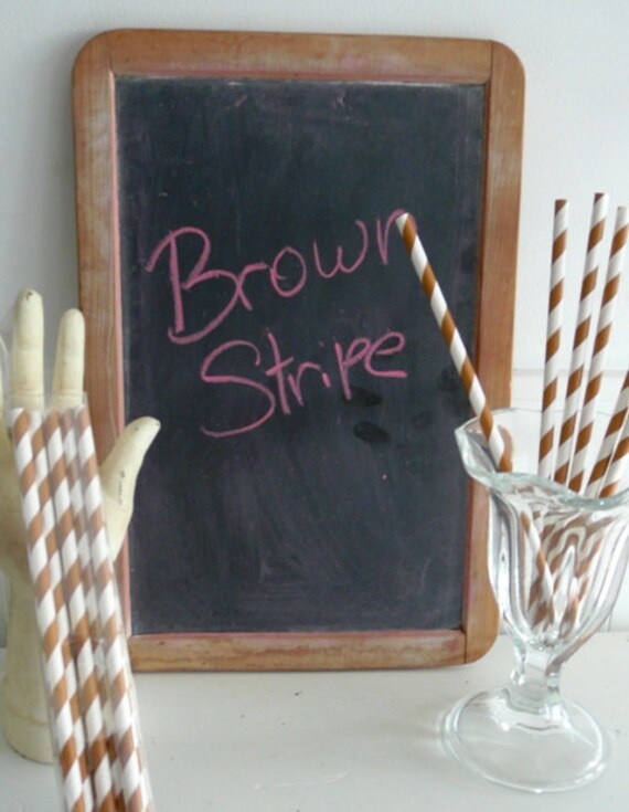 Chocolate Brown Stripe Paper Party Straws 25 boxed ready for your party Il_570xn