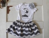 Girls 2nd Birthday outfit - Gray Chevron