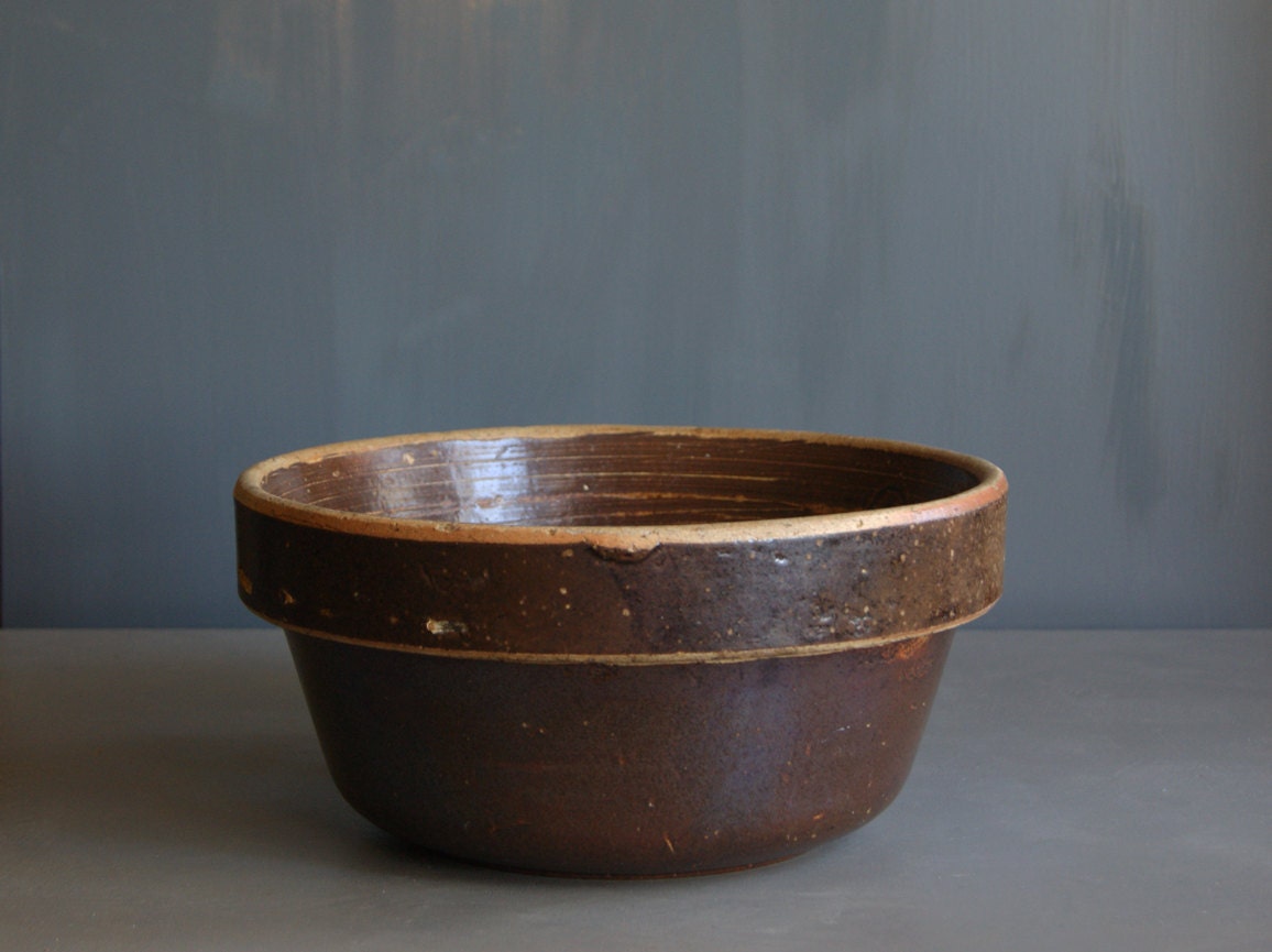 Rustic Stoneware Bowl in Brown Salt Glaze Finish - susantique