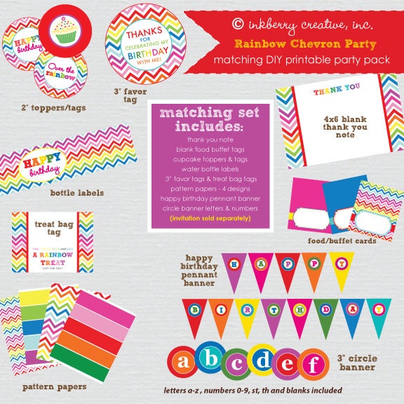 Rainbow Chevron Birthday Party - DIY/Printable Complete Party Pack Il_570xn
