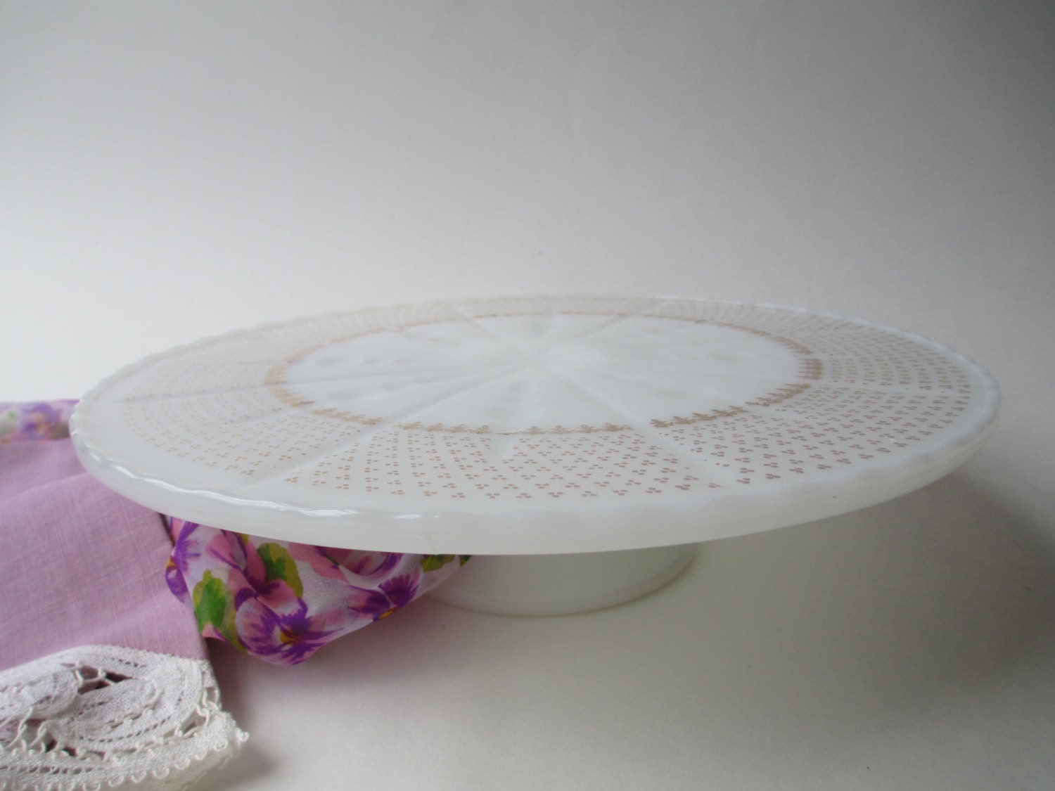 Gold Gorgeous Vintage Milk Glass Cake Stand