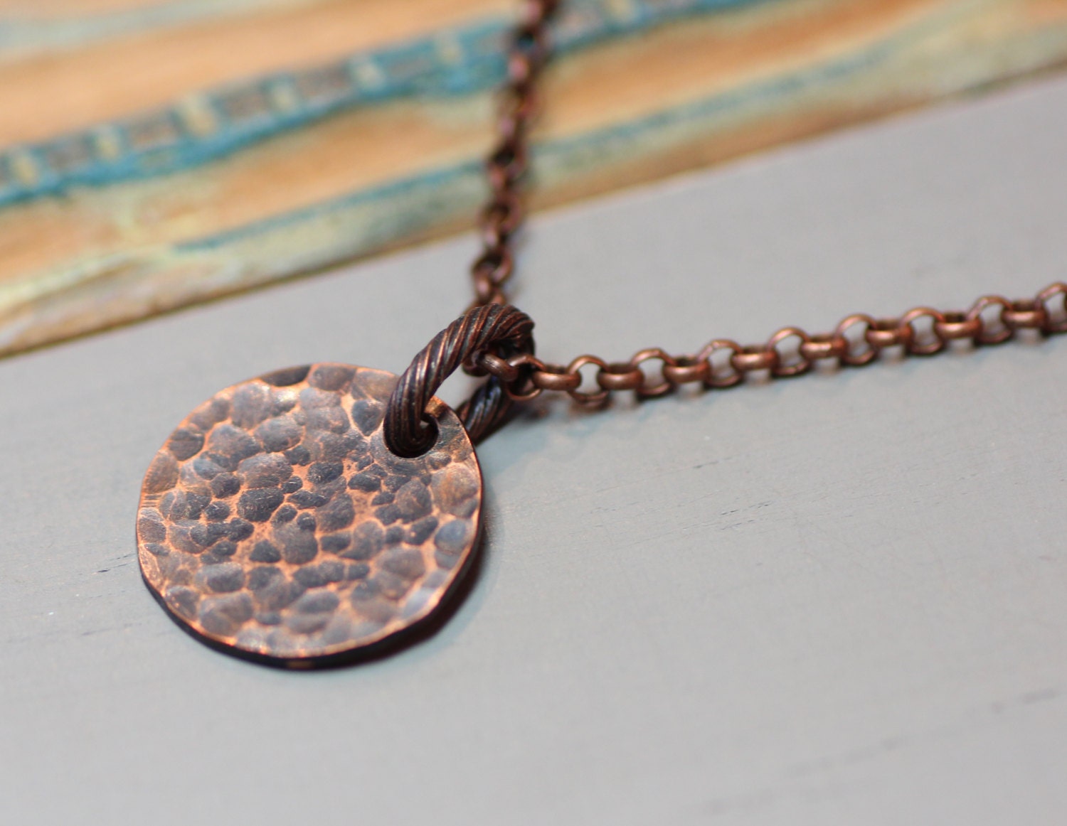 Textured Copper Necklace Full Moon Copper Pendant Necklace Antiqued Copper Rustic Jewelry