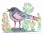 Spring - original watercolor painting - illustration - landscape - botanical - bird - garden - wall decor painting - molMolly