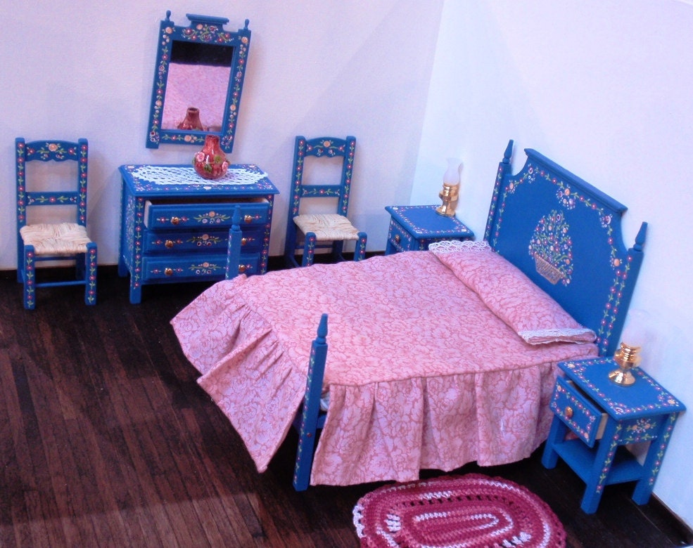 Miniature  double bedroom set 7 pieces Portuguese folkart from Alentejo - miniaturesforever