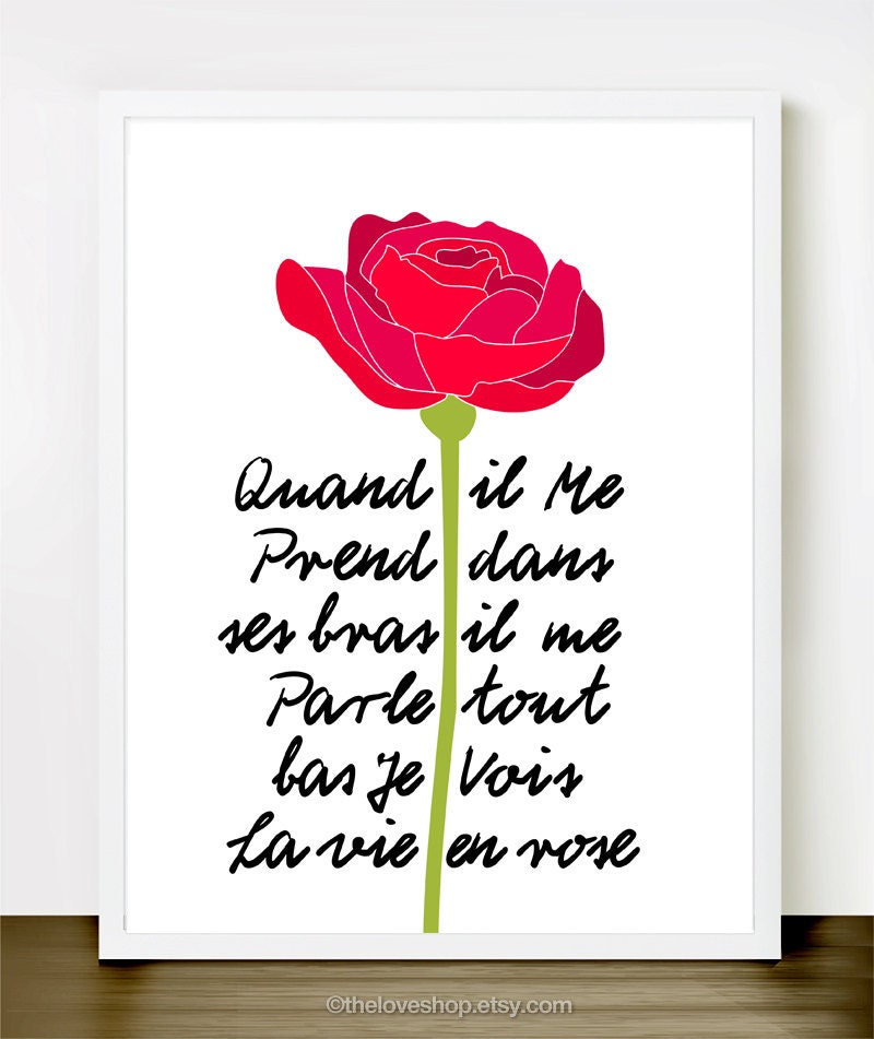 La Vie en Rose French Love Quote Print 8x10 inch by