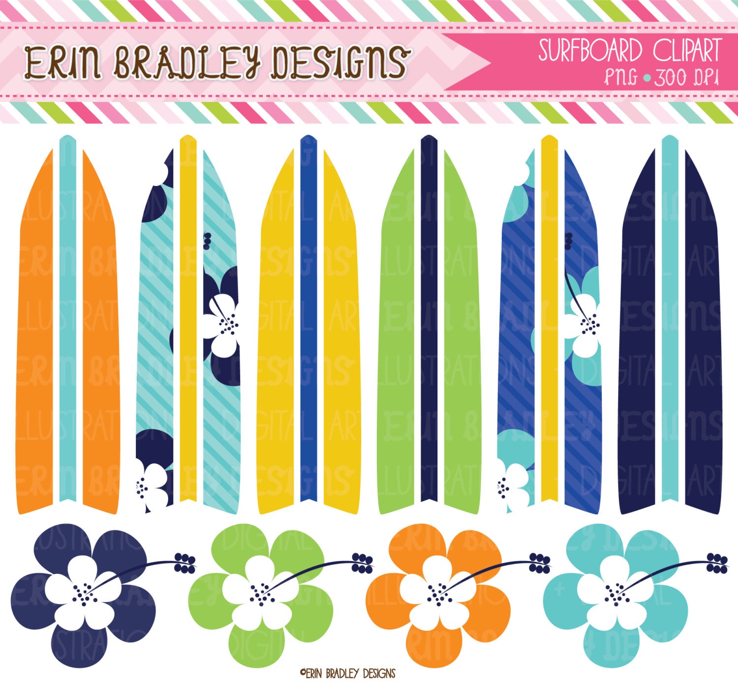 Boys Surfboard Clipart Personal & Commercial Use Clip Art Graphics INSTANT DOWNLOAD Il_570xn