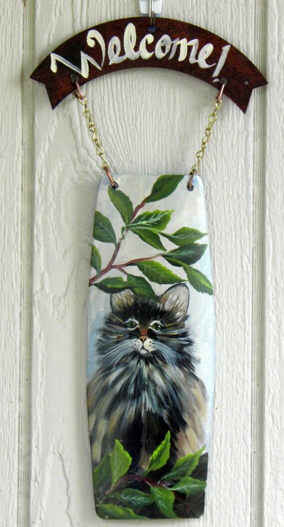 Hand Painted Cat Welcome Sign