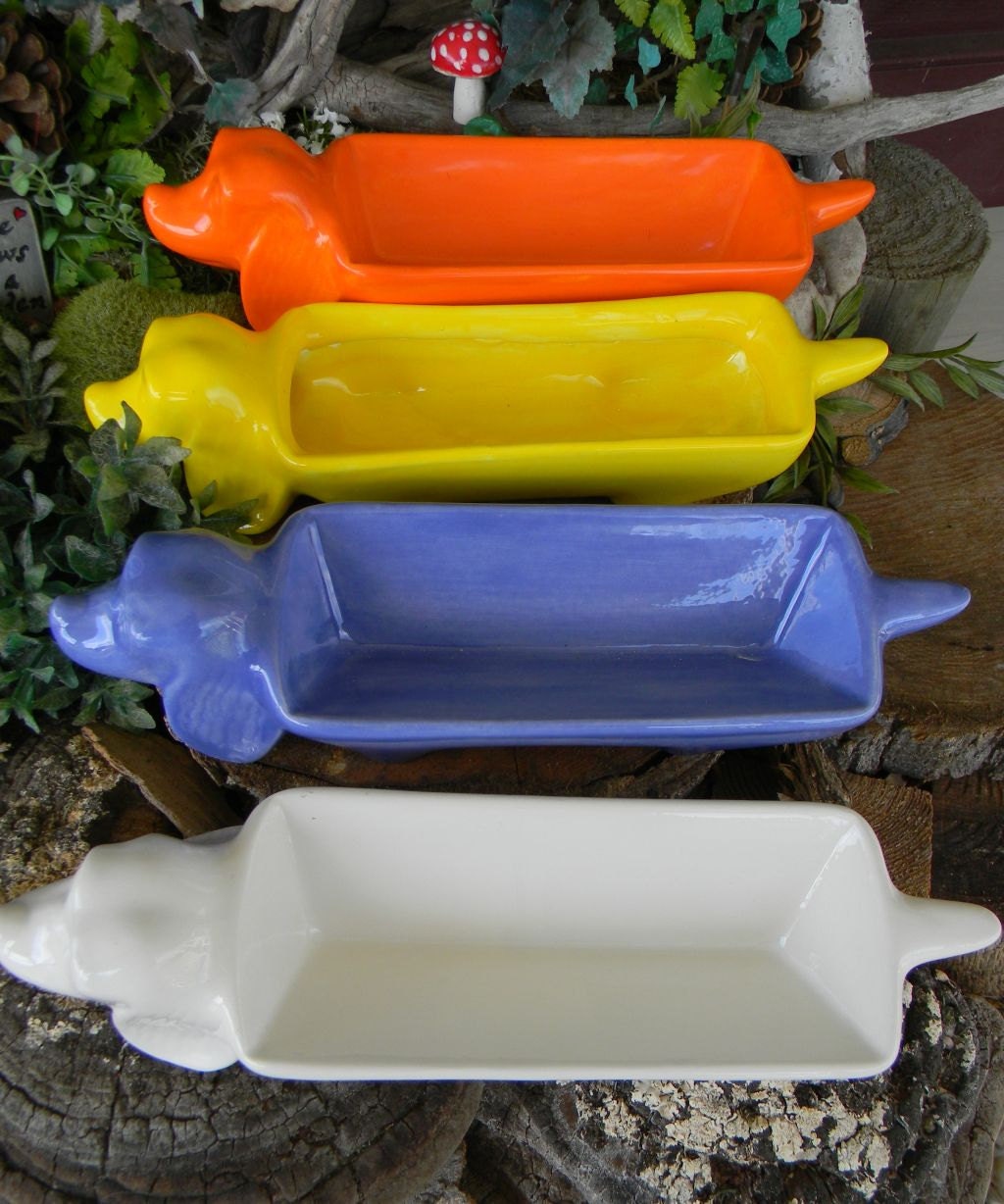 Ceramic Dachshund Planter Cracker Holder  Vintage Design    ((ready to ship))  Bright  SunShine Spring Yellow -  Pottery - EnchantdMushroomLand