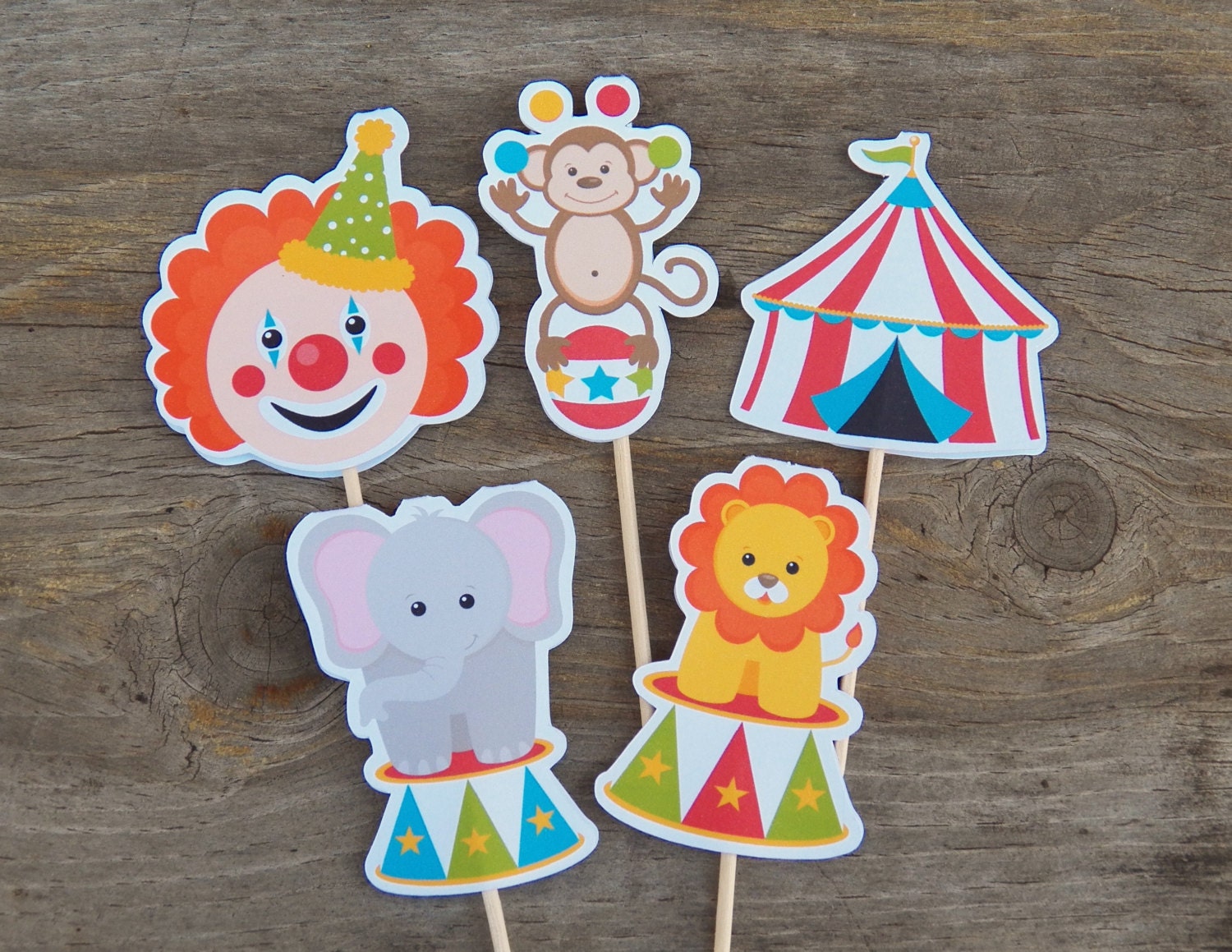 Circus Party - Set of 15 Assorted Big Top Circus Cupcake Toppers by The Birthday House