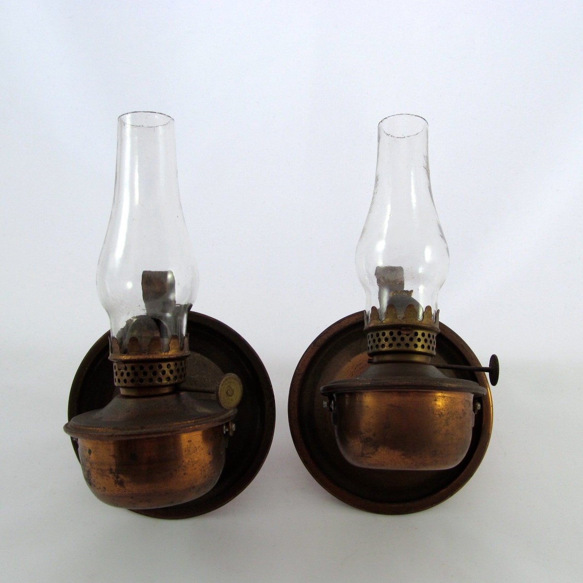Pair of Vintage Copper Oil Lamps Miniature Hong Kong by DodadChick