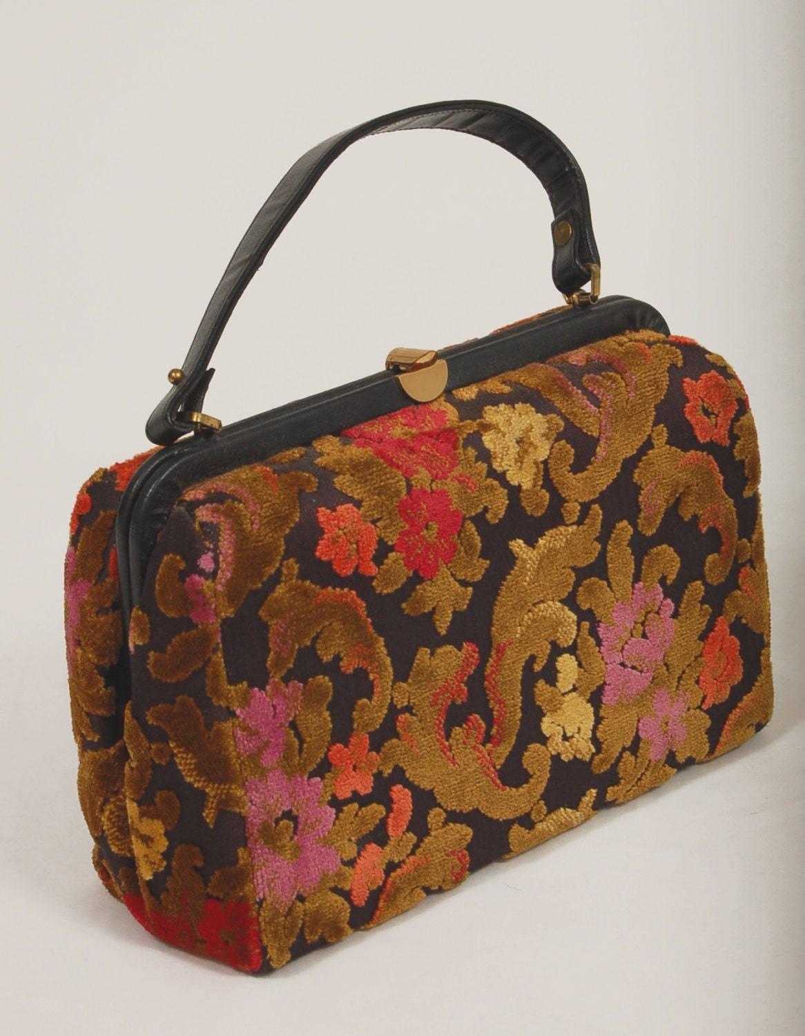 Vintage 50s CARPET BAG Floral Chenille Shabby by LotusvintageNY