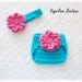Newborn Baby Crochet Flower Headband & Diaper Cover Set Pink and Blue