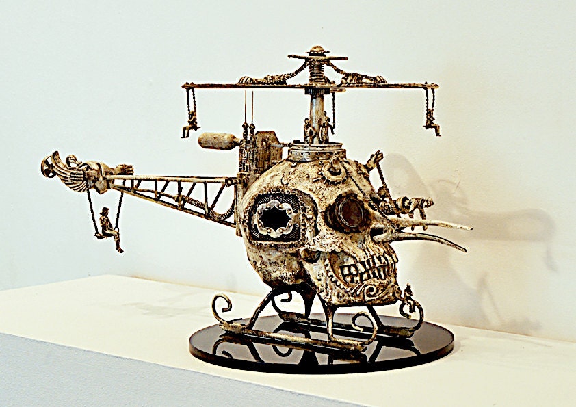One of a kind steampunk surrealistic skull helicopter - spiderjelly