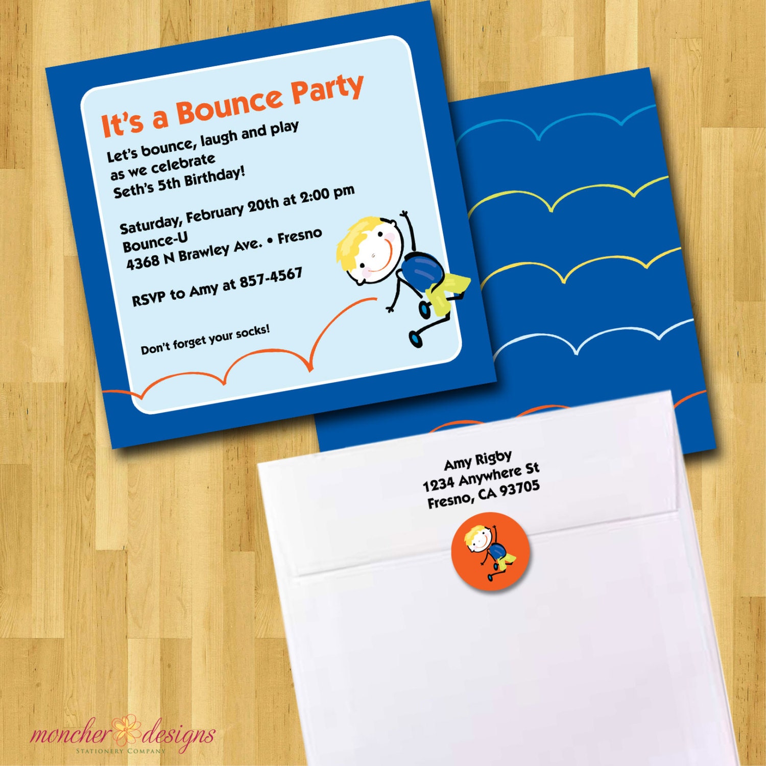 Set of 15 Bounce birthday party 2sided invitations printed on cardstock