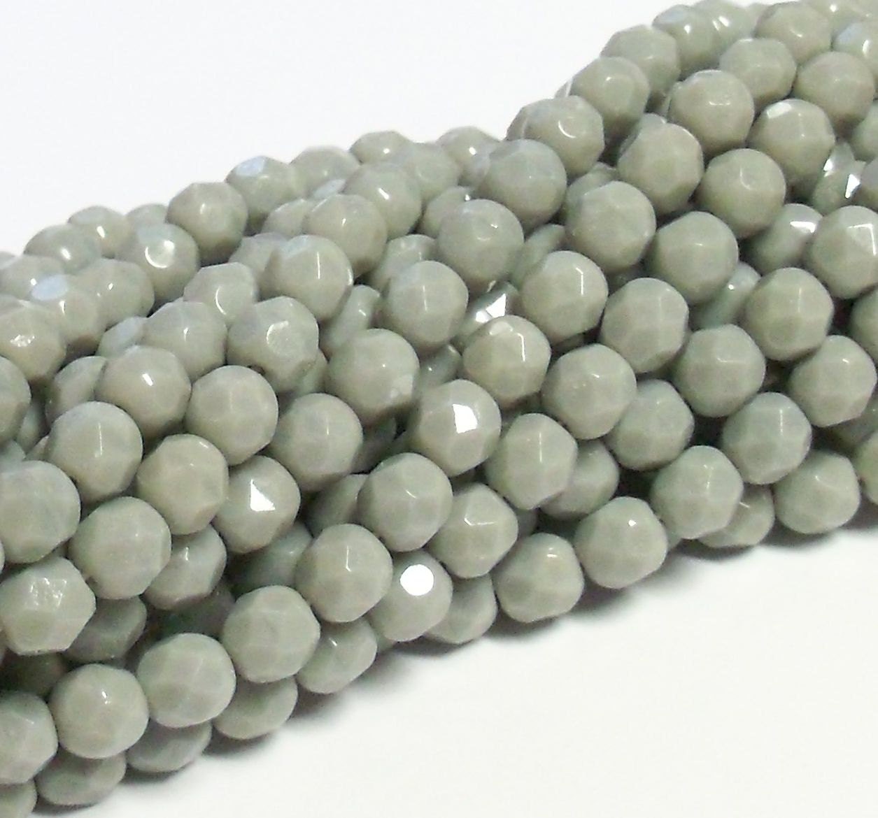 Czech Fire-Polished Glass Faceted Round - 6mm - Opaque Grey - 20 Beads