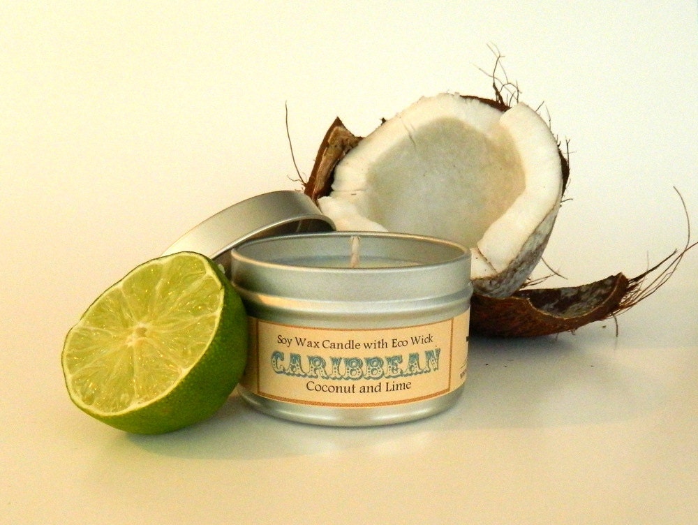 Coconut Lime Soy Candle / scented aromatherapy vegan candle soy tin candles 6oz - SoapForYourSoul