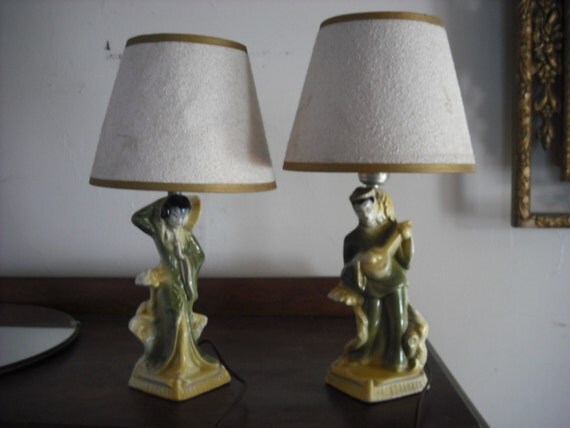 Vintage Lamps Ceramic Asian Figurine Pair 1950/1940
