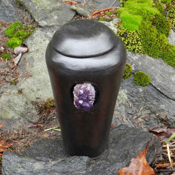 Half Size Black Stoneware Urn with by KawarthaWildsPottery on Etsy