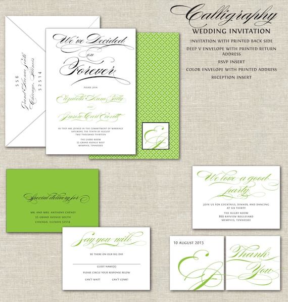 Forever Green Calligraphy Script Wedding Invitation, Wedding Invites, Wedding Invitation, Modern Logo Monogram, Whimsical, Contemporary Il_570xn