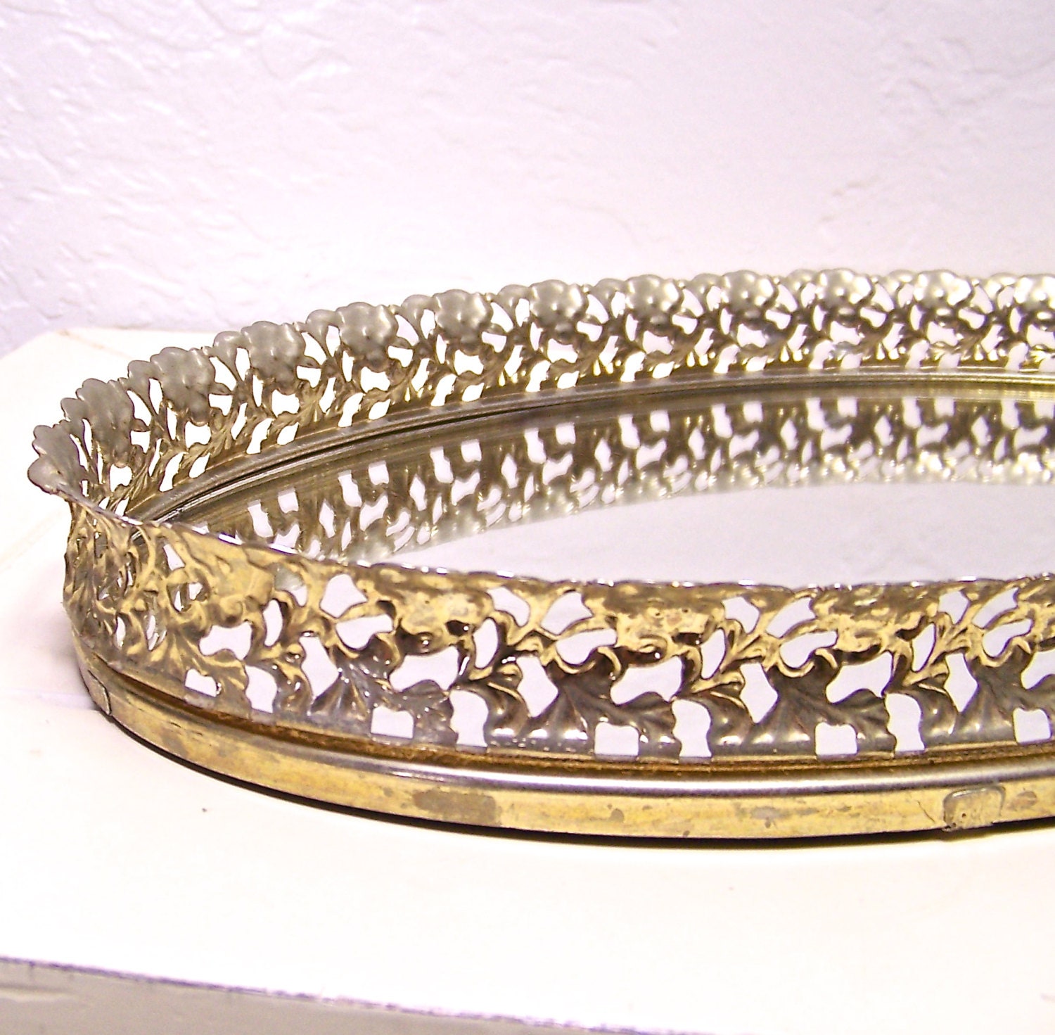 antique mirrored vanity tray - oval