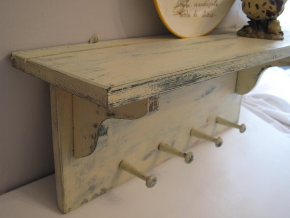 Vintage Primitive Wood Shelf Peg Rack Coat by VintageChichibean