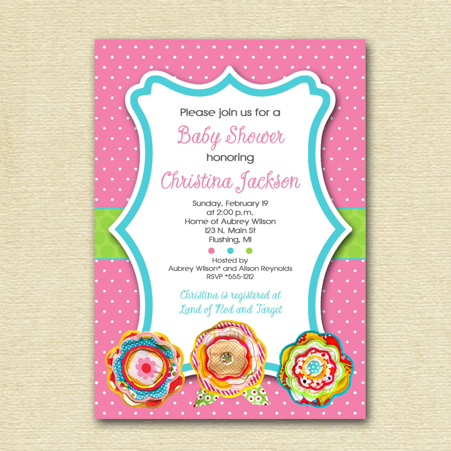 Fabric Flower Bridal or Baby Shower Invitation - PRINTABLE INVITATION DESIGN Il_570xn