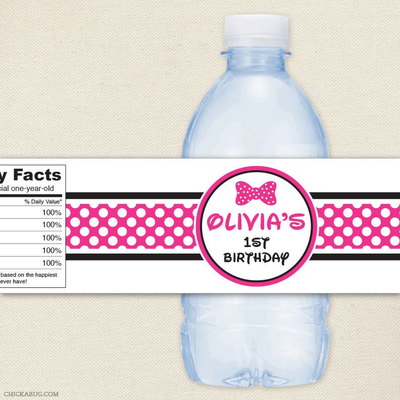 Minnie Mouse party - 100% waterproof personalized water bottle labels - Choose red or pink Il_570xn