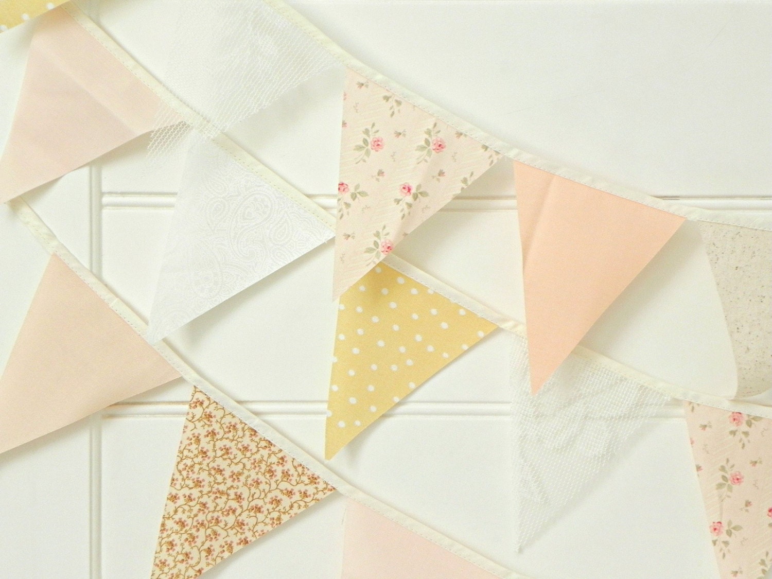 Rose Gold Champagne Lace and Burlap Fabric Bunting Pennant Garland Decoration 9 Feet / Romantic Rustic and Handmade Wedding Il_570xn