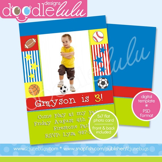 INSTANT DOWNLOAD Digital Printable 5x7 Sports Theme Birthday Invitation or Baby Announcement Card Template (Photoshop) PSD Il_170x135