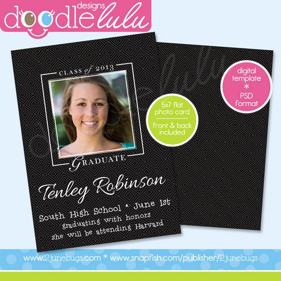 INSTANT DOWNLOAD Printable Graduation 2013 5x7 / Black & White / Digital Photo Card Template (Photoshop) PSD from Doodlelulu by 2 june bugs Il_570xn